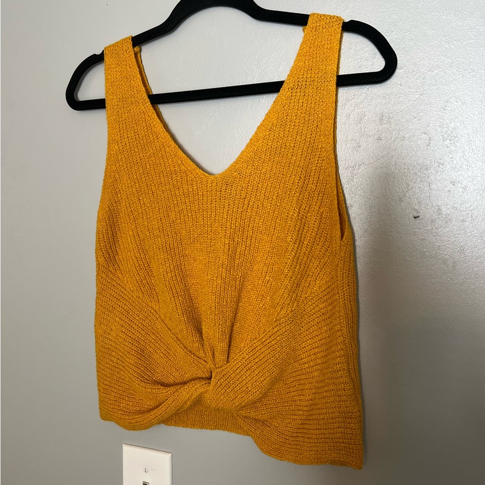knit top large sweater tank mustard